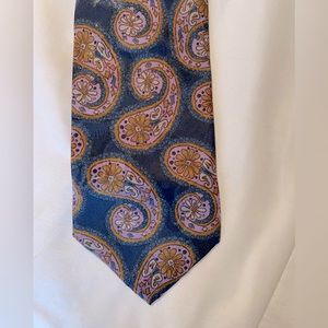 Paul Cicchini silk necktie - blue, purple & brown paisley
